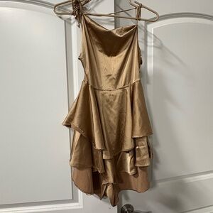 SHEIN Tan Satin romper dress